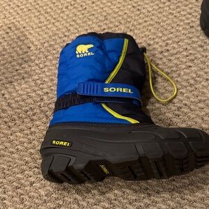 Sorel Black and Blue Snow Boots with Yellow Accents